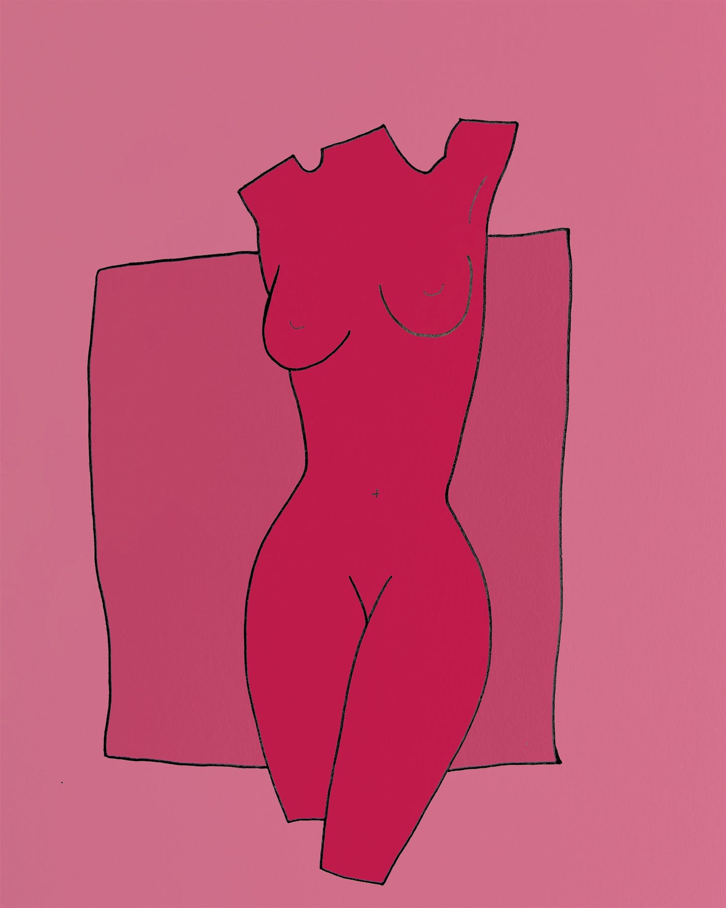 Statue of a Greek woman in three shades of pink