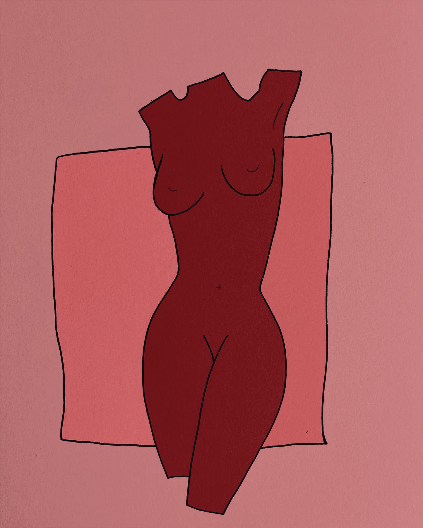 Statue of a Greek woman in shades of red