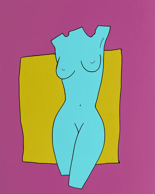 Statue of a woman in pink yellow and blue