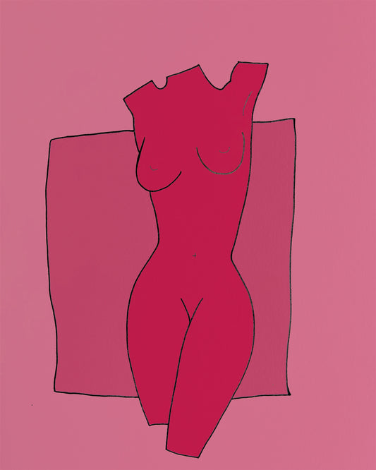 Statue of a Greek woman in three shades of pink