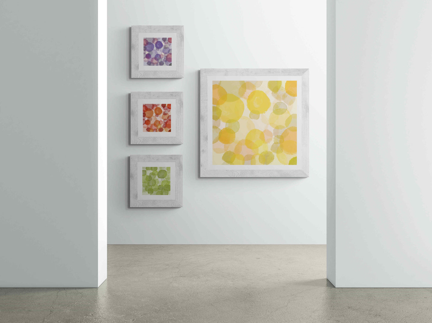 Circles floating in space in shades of rad and orange