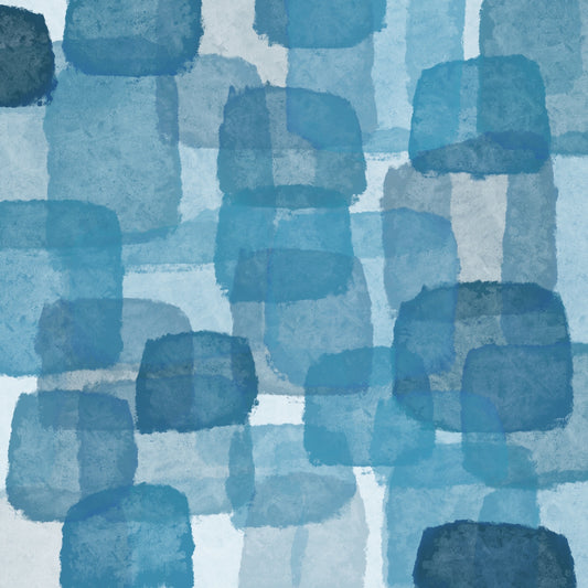 Circles floating in space in shades of deep blue