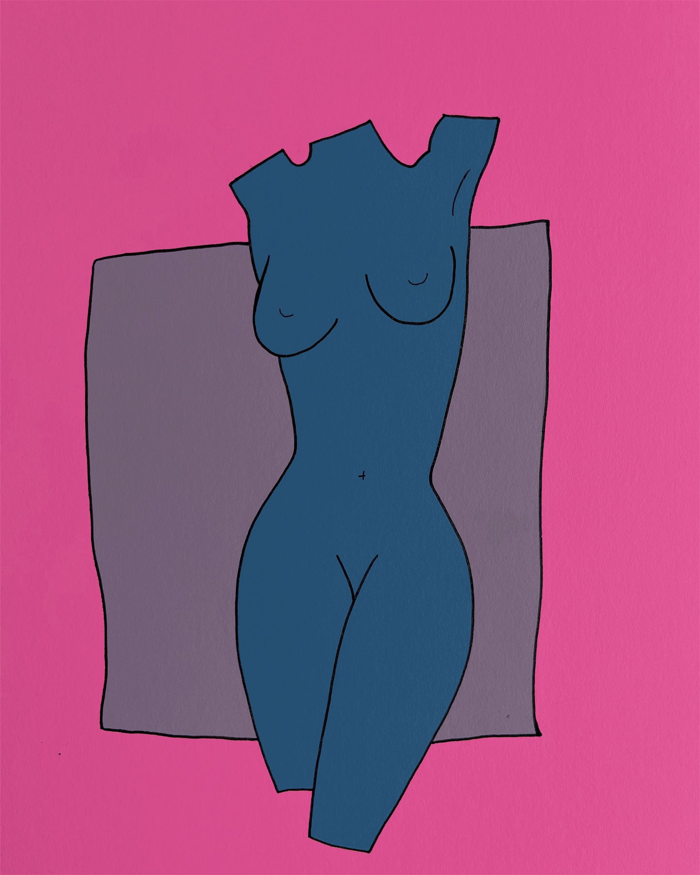 Statue of a Greek woman in dark blue and pink