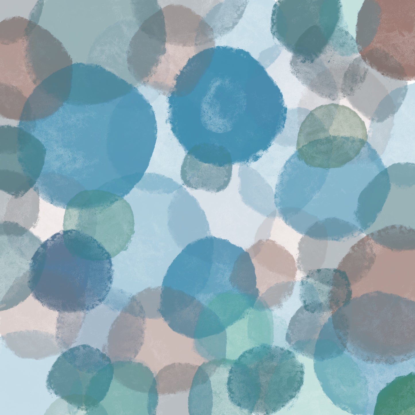 Circles floating in space in shades of blue and brawn